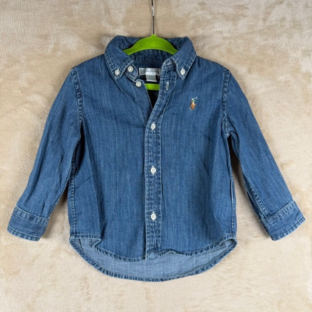 Ralph Lauren Kids 18M Blue Denim Long Sleeve Button Down Shirt Pony Logo